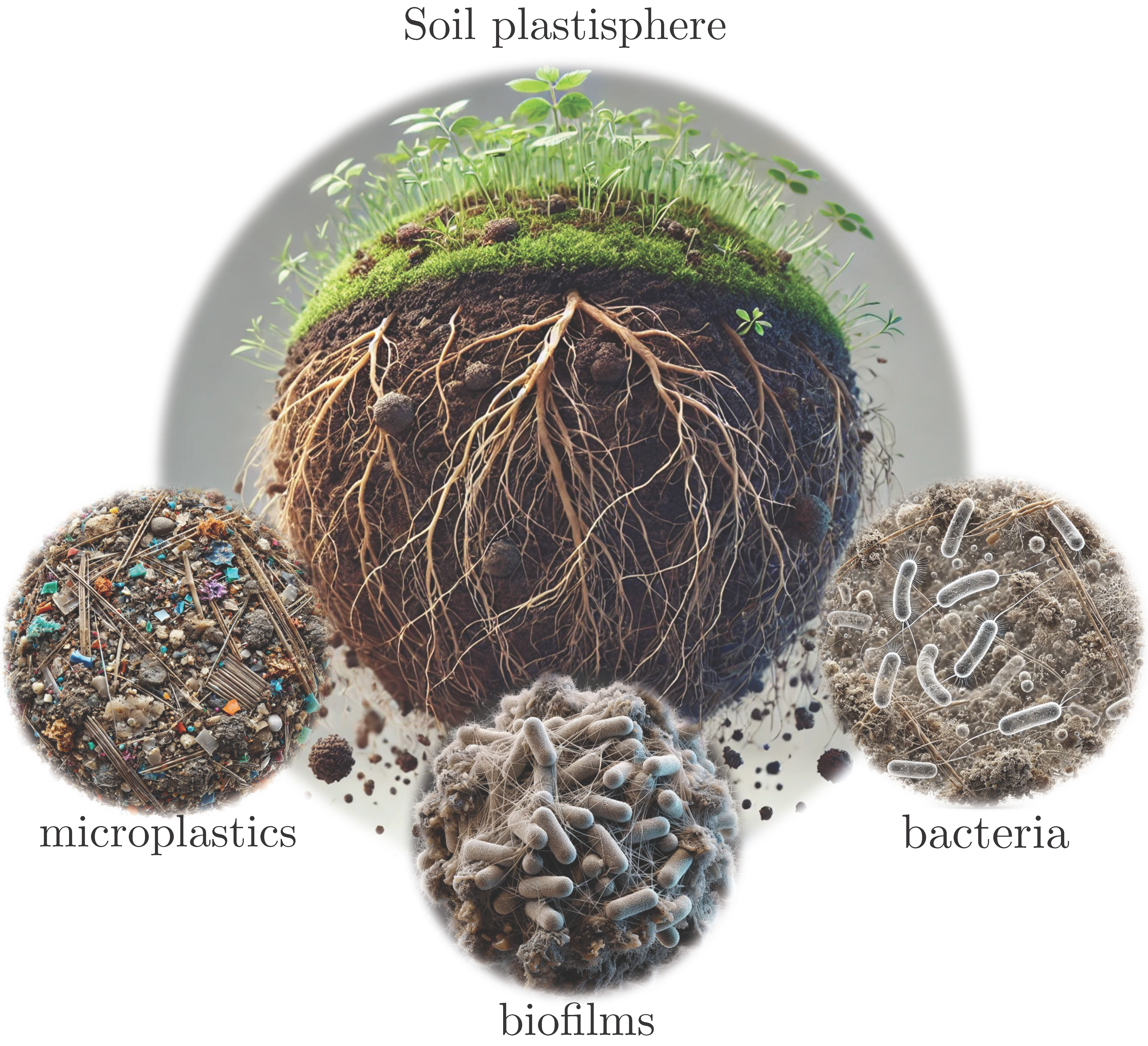 Illustration of the microbial interactions with the microplastics could potentially disrupt the global biogeochemical cycles, pointing at the urgent need to advance our fundamental understanding of the processes in the soil plastisphere.